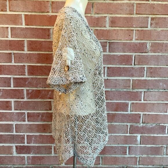 Mirror Image Open Knit Crochet Bold Button Cardi - Picture 3 of 9